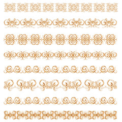 set of ornamental borders of gold color. Vector