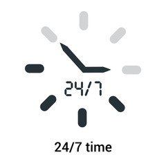 24/7 time icon isolated on white background, 24/7 support and service vector icon