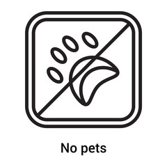 No pets icon vector sign and symbol isolated on white background, No pets logo concept