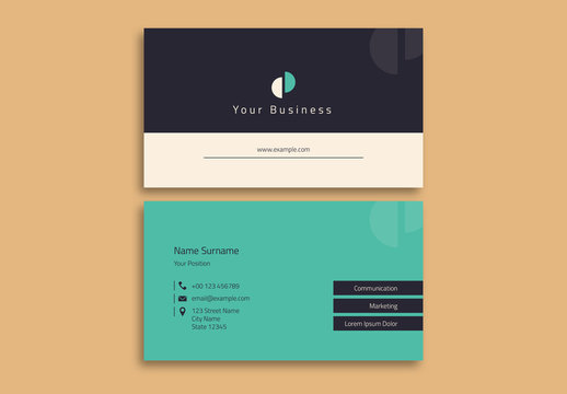 Business Card Layout with Teal Accents