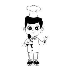 Cute chef boy cartoon with utensils vector illustration graphic design
