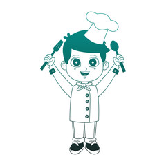 Cute chef boy cartoon with utensils vector illustration graphic design