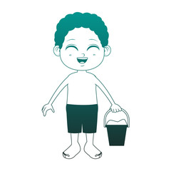 Cute boy with sand bucket and spatula toys vector illustration graphic design
