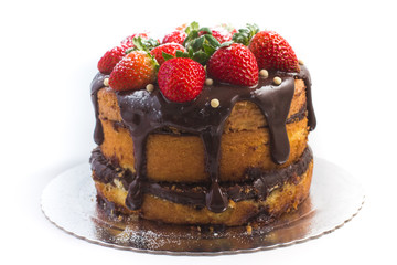 Loaf cake with chocolate Syrup with strawberry