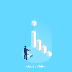 the man in the business suit manages the blocks by peeling them into one piece, an isometric image