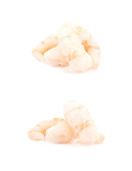 Pile of canned shrimps isolated