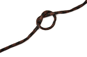 Knot on shoelace. Isolated on white background.