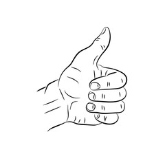 Hand showing symbol Like. Making thumb up gesture. Vector black illustration isolated on a white background. Sign for web, poster, info graphic