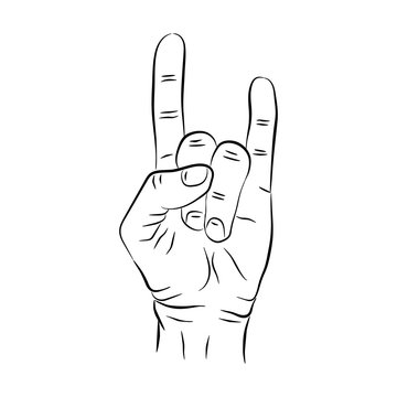 Rock n roll sign, isolated on white background. Hand.Vector illustration. Grunge Style.