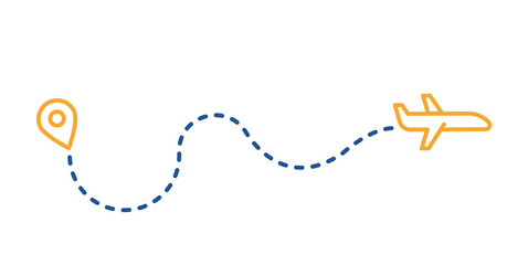 Dotted route track with plane and gps pin. Vector thin line icon illustration. Flight, vacation, holiday, traveling, business or tourism trip