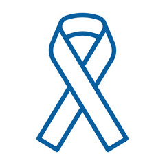 Blue awareness ribbon. Vector thin line icon illustration. Symbol for awareness of different male diseases like colon, prostate cancer.