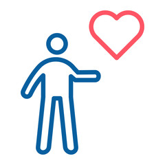 Person holding heart icon. Vector thin line illustration. Helping, volunteering, donation, charity, humanitarian, medical, love and happiness concepts.