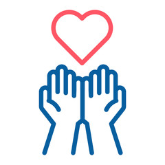 Empty hands receiving red Heart icon. Accepting love, help, kindness, donation. Vector thin line illustration. Symbolizes donation, help, charity, philantrophy, love, passion, kindness, peace.