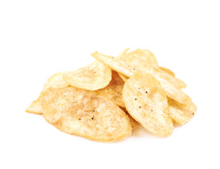 Pile of spiced banana chips isolated