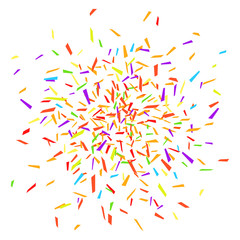 Bright explosion. Texture with colored geometric elements on white. Background with confetti. Pattern for design. Print for banners, posters, flyers and textiles. Greeting cards