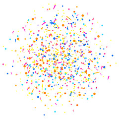 Multicolored confetti on white. Geometrical background with glitters. Pattern for design. Print for flayers, posters, banners and textiles. Greeting cards. Luxury texture