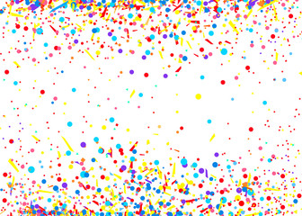 Confetti isolation on white. Luxury texture. Bright background with multicolored glitters. Pattern for design. Print for polygraphy, posters, banners and textiles. Greeting cards