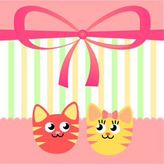 Cute card template of a birthday invitation with two cats