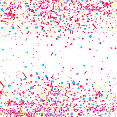Multicolored confetti isolation on white. Geometric background with glitters. Pattern for design. Print for flyers, posters, banners and textiles. Greeting cards. Luxury texture