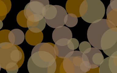 Multicolored translucent circles on a dark background. Orange tones. 3D illustration