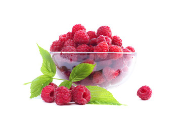 Raspberries in Bowl Isolated