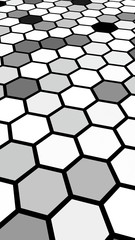 Black honeycomb with a gradient color. Perspective view on polygon look like honeycomb. Isometric geometry. 3D illustration