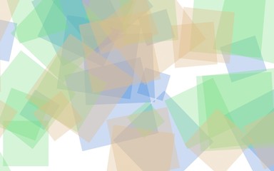 Multicolored translucent squares on white background. Green tones. 3D illustration