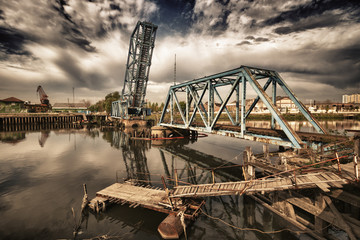 Fototapeta na wymiar Old railroad drawbridge