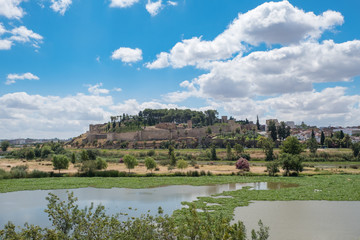 Panoramic view of the Arab Alcazaba of the city of Badajoz with the Guadiana river in front