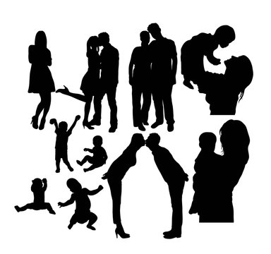 Fun and Happy Family Activity Silhouettes, art vector design