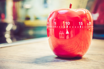 10 Minutes - Red Kitchen Egg Timer In Apple Shape On Countertop