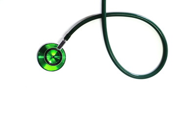 Green stethoscope. Stethoscope check heart .Stethoscope show good health and caring concept. 