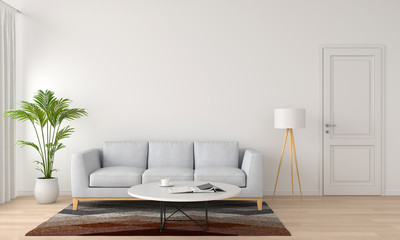 grey sofa and lamp in white living room, 3D rendering - obrazy, fototapety, plakaty