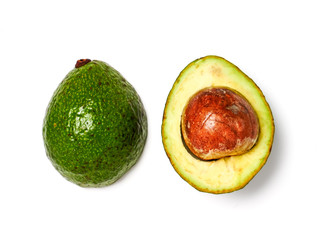 Top view of avocado on white background