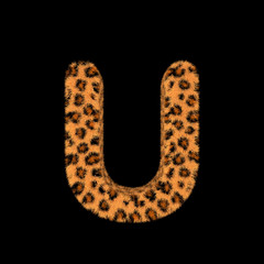 3D Rendering Creative Illustration Leopard Print Furry Letter U