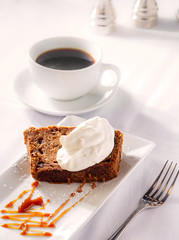 Apple Walnut Cake with Whipped Cream Served with Coffee