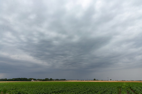 Overcast sky over rural landscape. Stock photo.