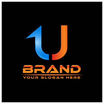 Letter U with number one on black background. logo with a basic gradient, 