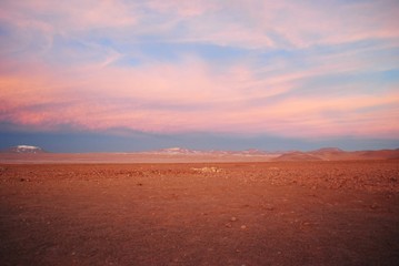 Colorful pastel sunset in desert