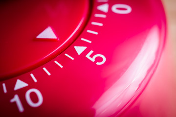 5 Minutes - Macro Of A Flat Red Kitchen Egg Timer