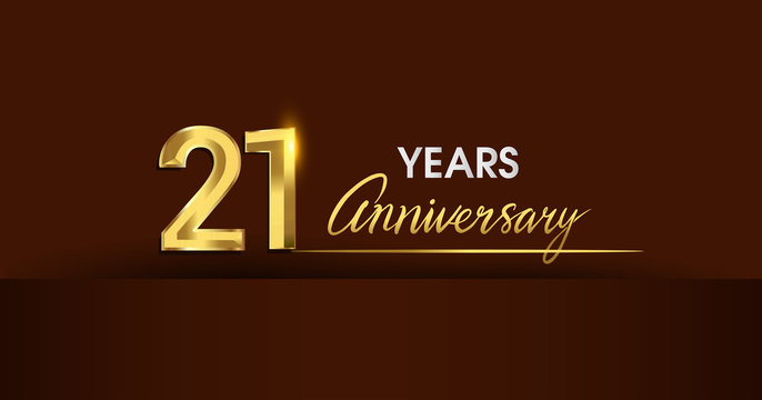 21 years anniversary celebration logotype. anniversary logo with golden color and gold confetti isolated on dark background, vector design for celebration, invitation card, and greeting card - Powered by Adobe