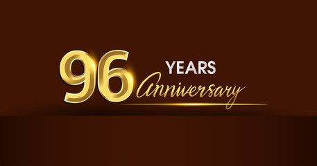 96 years anniversary celebration logotype. anniversary logo with golden color and gold confetti isolated on dark background, vector design for celebration, invitation card, and greeting card