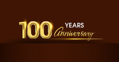 100 years anniversary celebration logotype. anniversary logo with golden color and gold confetti isolated on dark background, vector design for celebration, invitation card, and greeting card