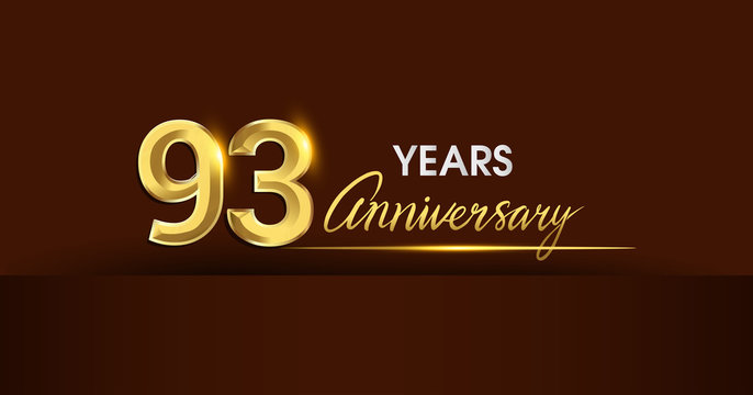 93rd years anniversary celebration logotype. anniversary logo with golden color and gold confetti isolated on dark background, vector design for celebration, invitation card, and greeting card