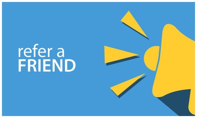 Refer a friend with megaphone. Flat vector illustration on white background.