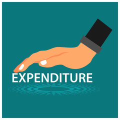 Expenditure and hand. This theme background is showing the concept of reduce expenditures. Flat vector