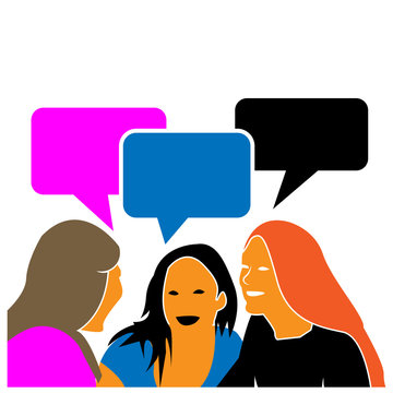 Three sitting women adult talking. Vector illustration