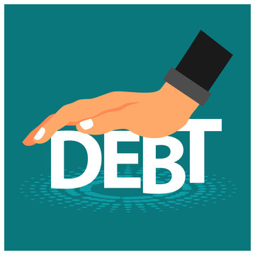 Debt and hand. This theme background is showing the concept of reduce debt. Flat vector