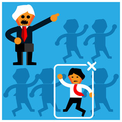 Boss and office workers. The Vector Illustration is showing the concept of misunderstand the command.