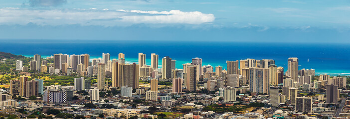 Panoramic view of Honolulu city, Waikiki district from Tantalus lookout
